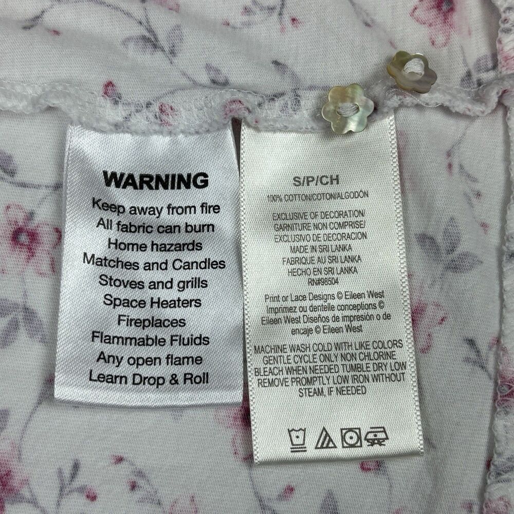 Eileen West Floral 100% Cotton Knit White/Pink Long Sleeve Ruffled Chemise‎ - S - Picture 7 of 8